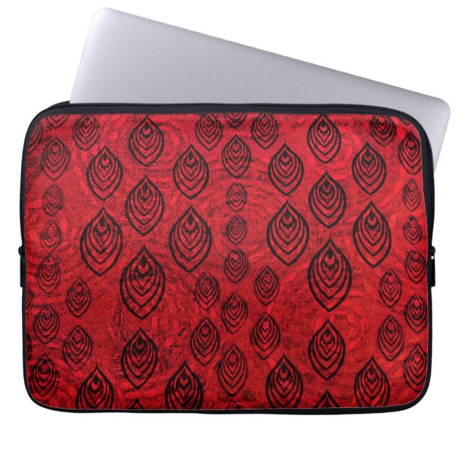 Red colour rain / water drops shapes pattern laptop sleeve (Front)