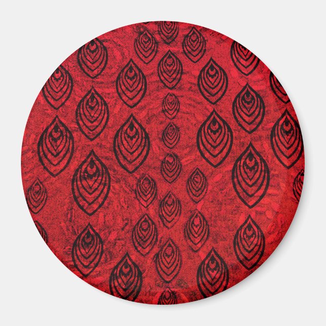 Red colour rain / water drops shapes pattern magnet (Front)
