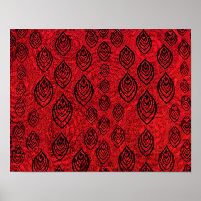Red colour rain / water drops shapes pattern poster (Front)