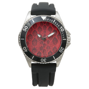 Red colour rain / water drops shapes pattern watch