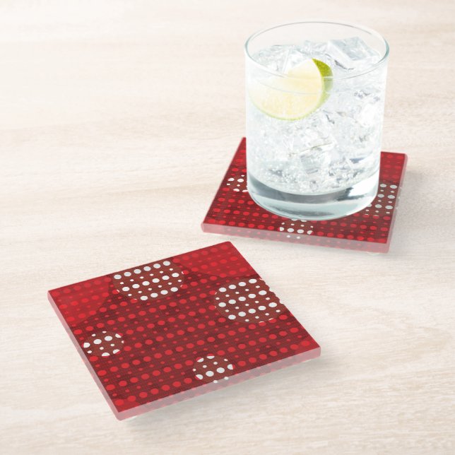 Red Coloured Abstract Polka Dots (Dark) g9 Glass Coaster (Angled)