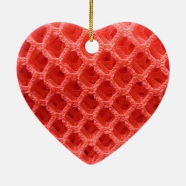 Red Coloured Crochet Fabric Look Ceramic Tree Decoration (Back)