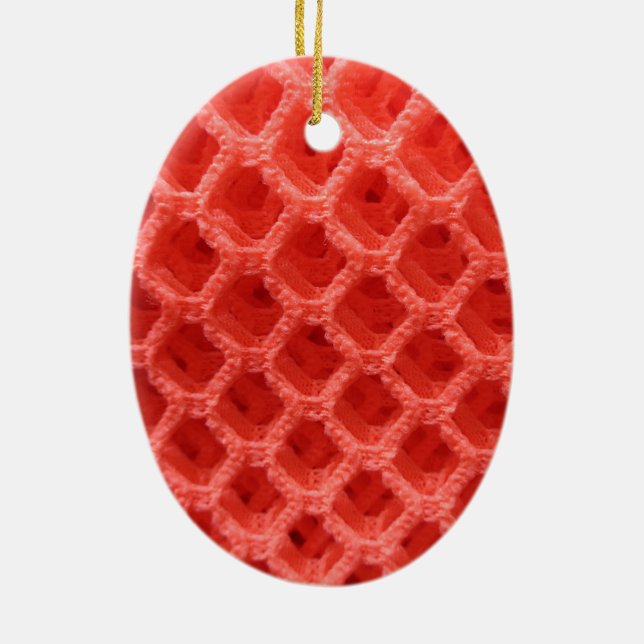 Red Coloured Crochet Fabric Look Ceramic Tree Decoration (Back)