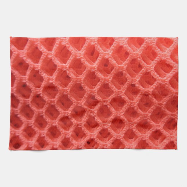 Red Coloured Crochet Fabric Look Tea Towel (Horizontal)
