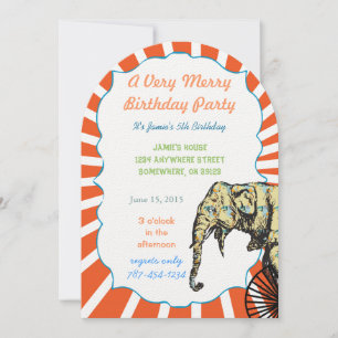 Red Colourful Circus Elephant Biker Birthday Party Invitation