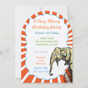 Red Colourful Circus Elephant Biker Birthday Party Invitation