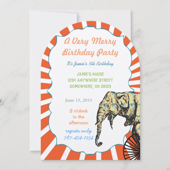 Red Colourful Circus Elephant Biker Birthday Party Invitation (Front)