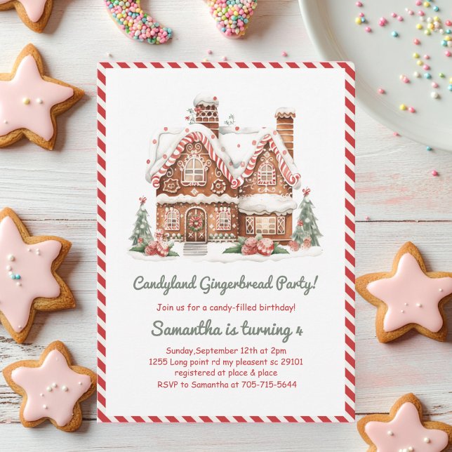 Red & Colourful Gingerbread House Birthday Party Invitation (Creator Uploaded)