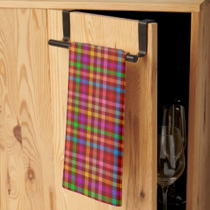 Red Colourful Gingham Plaid Pattern Tea Towel