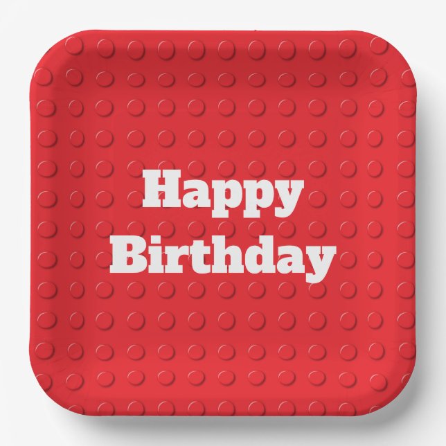 Red Colourful Kids Birthday Building Blocks Paper Plate (Front)