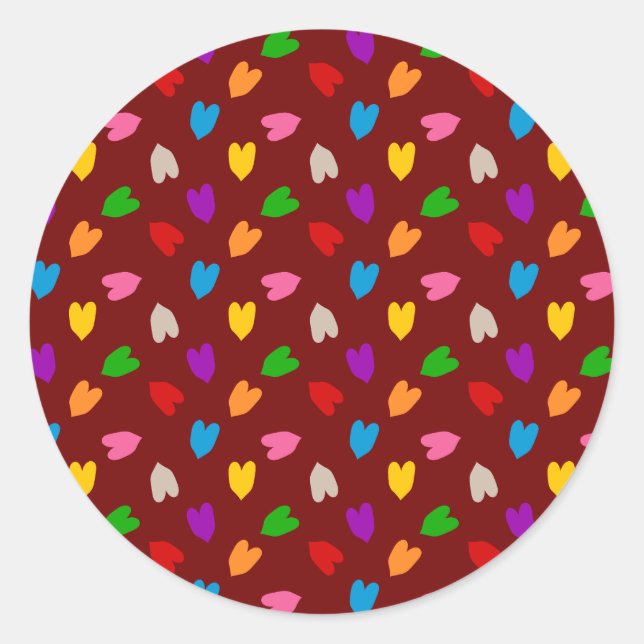 Red Colourful Love Hearts Pattern  Classic Round Sticker (Front)
