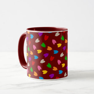 Red Colourful Love Hearts Pattern  Mug