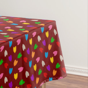 Red Colourful Love Hearts Pattern Tablecloth