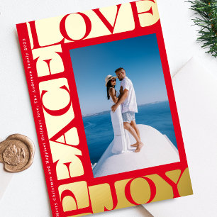 RED colourful LOVE PEACE JOY one photo frame Foil Holiday Card