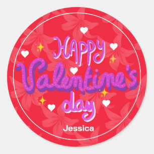Red colourful modern valentine's day love bff classic round sticker