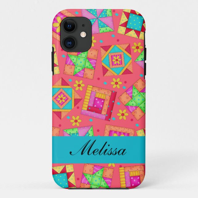 Red Colourful Patchwork Quilt Blocks Custom Case-Mate iPhone Case (Back)