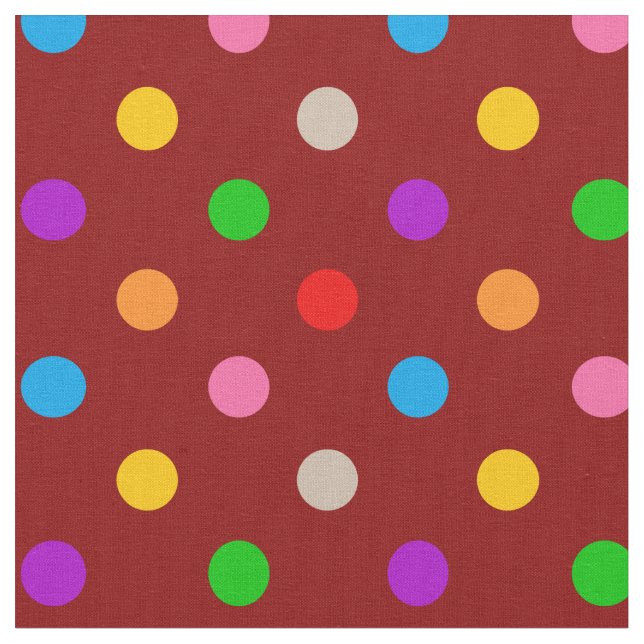 Red Colourful Rainbow Polka Dots Design  Fabric (Close Up)