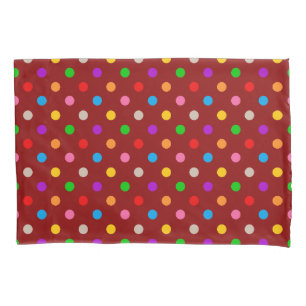 Red Colourful Rainbow Polka Dots Design Pillowcase