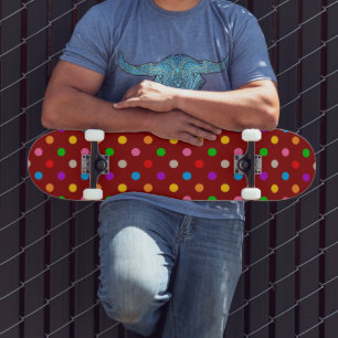 Red Colourful Rainbow Polka Dots Design Skateboard