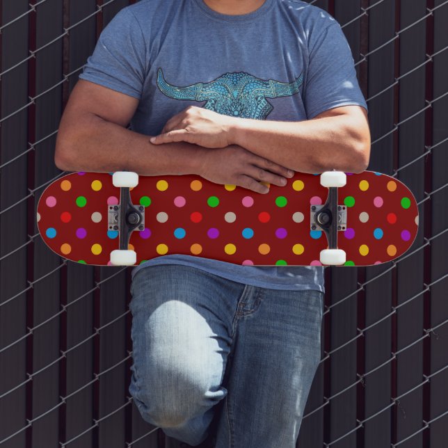 Red Colourful Rainbow Polka Dots Design  Skateboard (Outdoor 3)