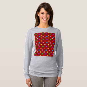 Red Colourful Rainbow Polka Dots Design T-Shirt