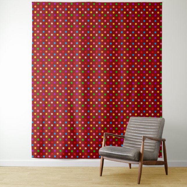 Red Colourful Rainbow Polka Dots Design  Tapestry (In Situ)