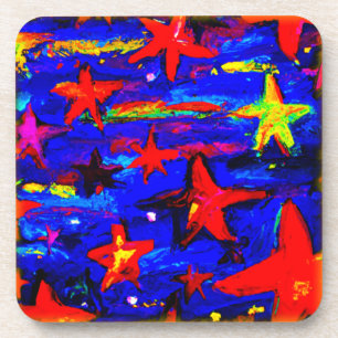 Red Colourful Stars. Buy Now Coaster