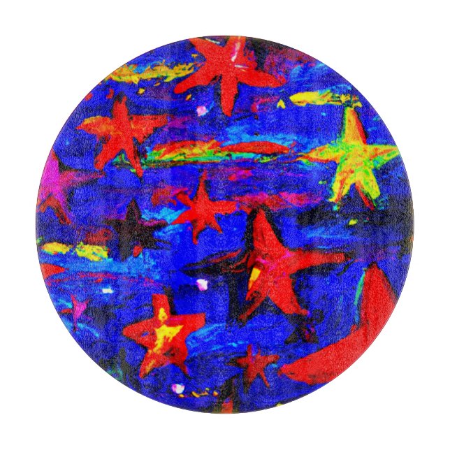 Red Colourful Stars. Buy Now Cutting Board (Front)