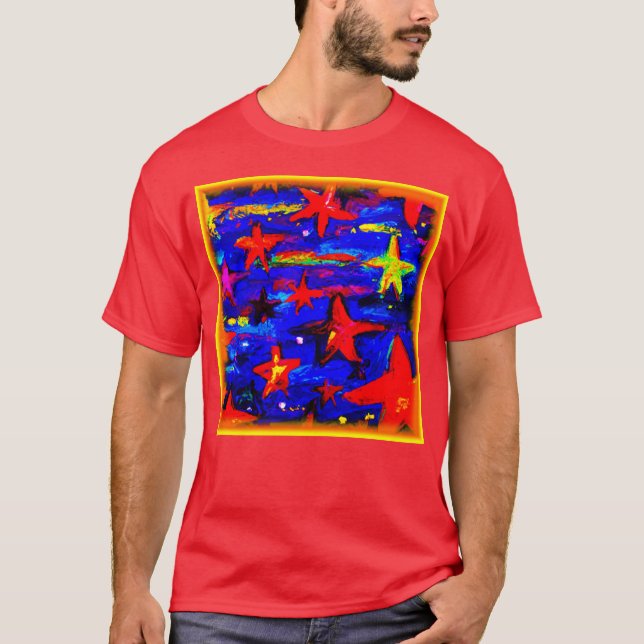 Red Colourful Stars. Buy Now T-Shirt (Front)