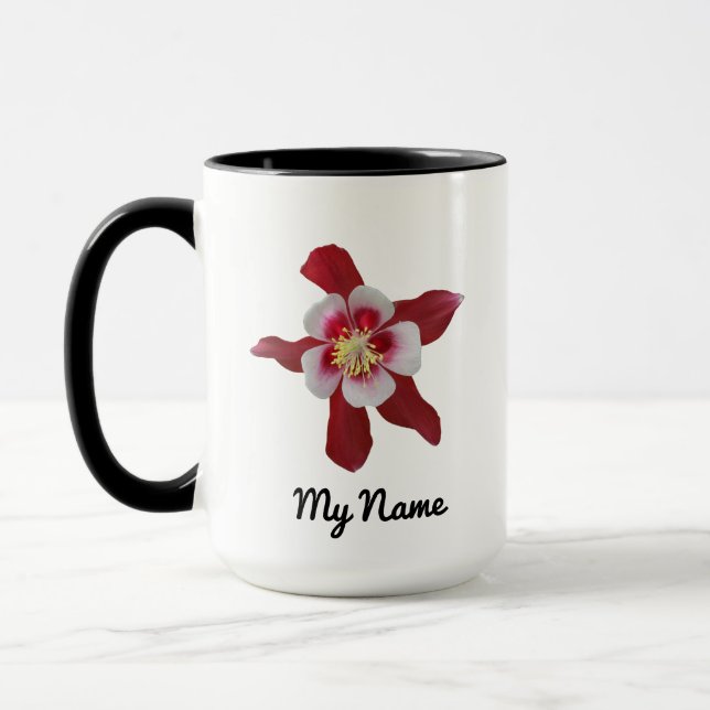 Red Columbine Mug with Custom Name (Left)