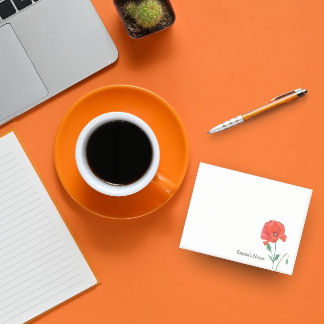 Red Common Poppy Watercolor Personalised Post-it Notes (Creator Uploaded)