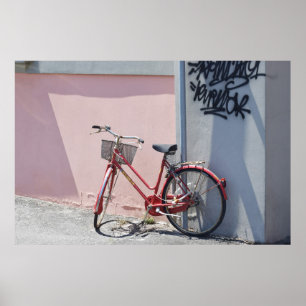 RED COMMUTER BIKE ON ROAD POSTER