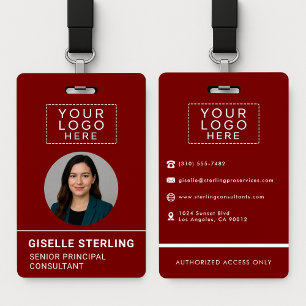 Red Company Photo ID Logo Name Tag Custom  Badge