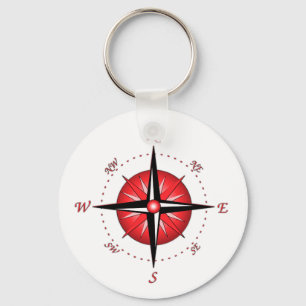 Red Compass Rose Key Ring