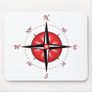 Red Compass Rose Mouse Mat