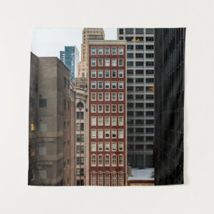 RED CONCRETE HIGH-RISE BUILDING TAPESTRY