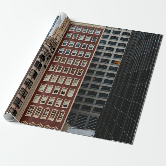RED CONCRETE HIGH-RISE BUILDING WRAPPING PAPER (Unrolled)