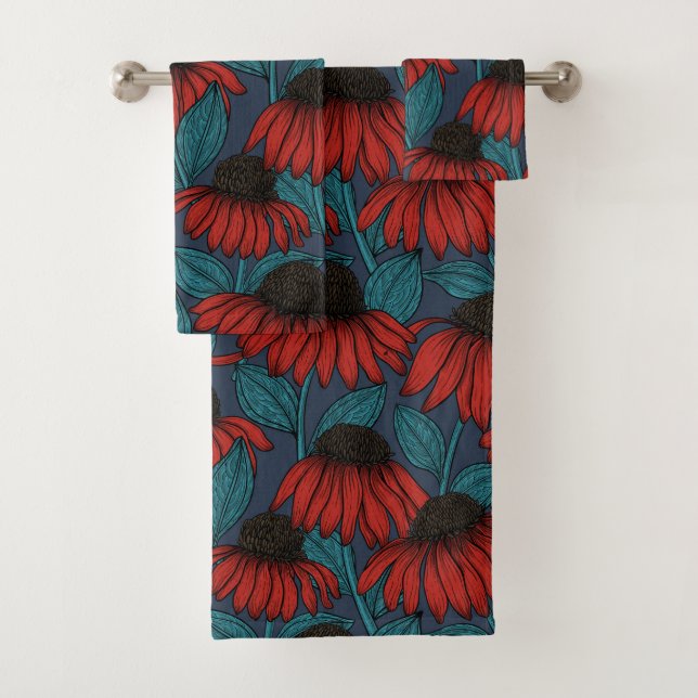 Red coneflowers bath towel set (Insitu)