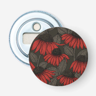Red coneflowers on brown bottle opener