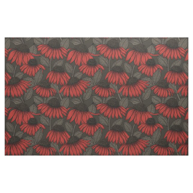 Red coneflowers on brown fabric (Fat Quarter)