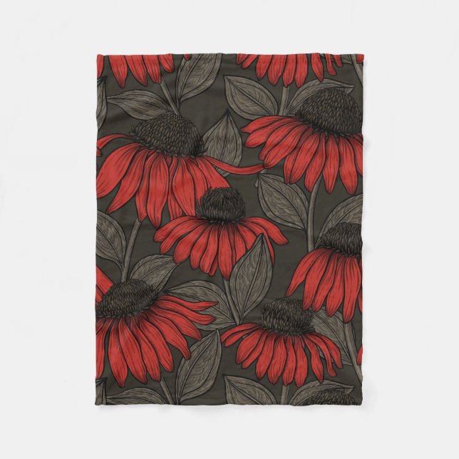 Red coneflowers on brown fleece blanket (Front)