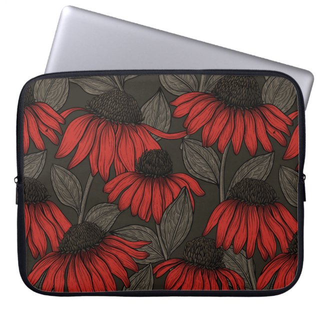 Red coneflowers on brown laptop sleeve (Front)