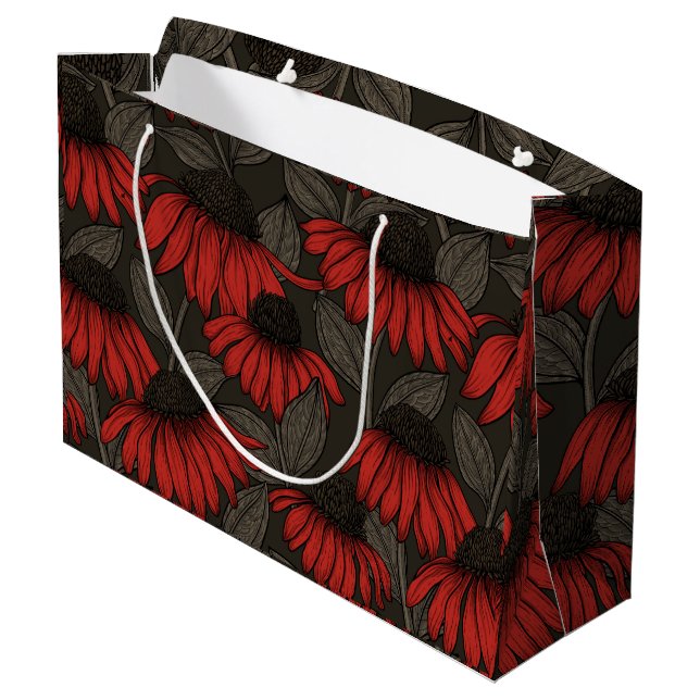 Red coneflowers on brown large gift bag (Back Angled)