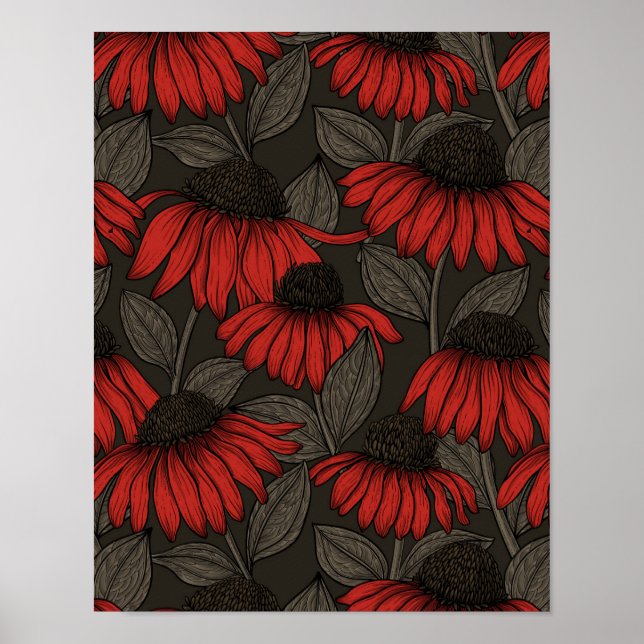 Red coneflowers on brown poster (Front)