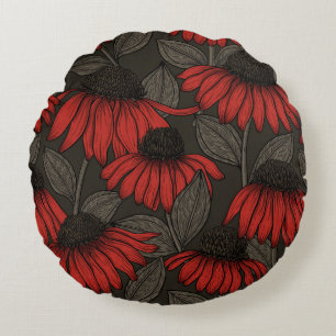 Red coneflowers on brown round cushion