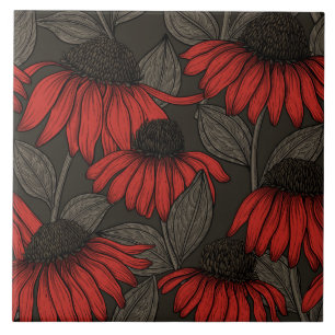 Red coneflowers on brown tile