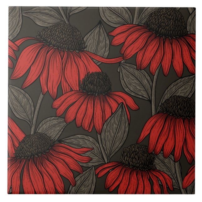 Red coneflowers on brown tile (Front)