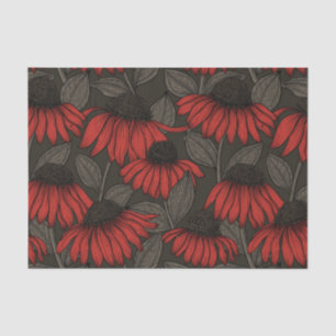Red coneflowers on brown tissue paper