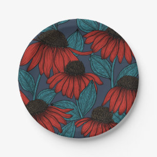 Red coneflowers paper plate