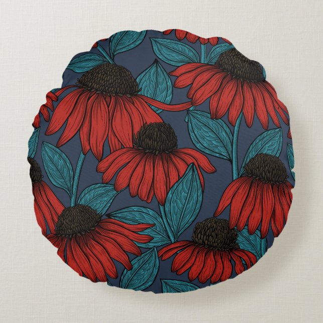 Red coneflowers round cushion (Front)